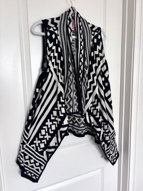 Boho Tribal Print Festival Vest Cardigan Draped Open Front Southwestern Aztec